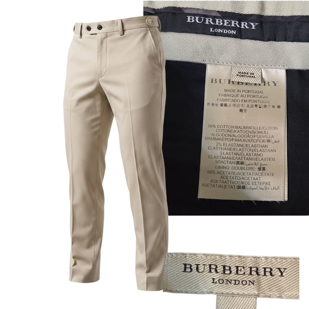 Burberry London Trousers Mens 30 or 31 Khaki Tan Cotton Stretch Straight Pants